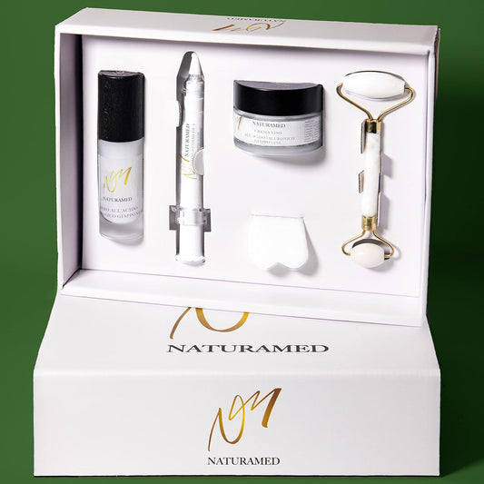 Box Cosmetico All’Acido Ialuronico Giapponese 100% Puro - Bio Crema E Siero Viso, Crema Contorno Occhi E Massaggiatore Jade Roller Con Pietra Gua Sha in Giada - Cosmetici Vegani Made in Italy